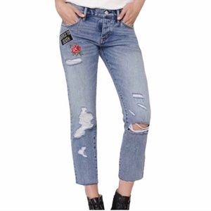 Pacsun | Factory Distressed Patch Appliqué Girlfriend Mid-High Waisted Jeans